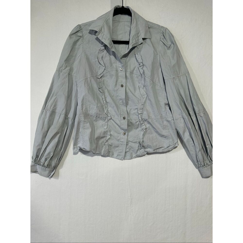 Valentino Hiver 2008 Ruffle Cotton Blouse Top Gray Made In Italy Size 10 Puff Sl
